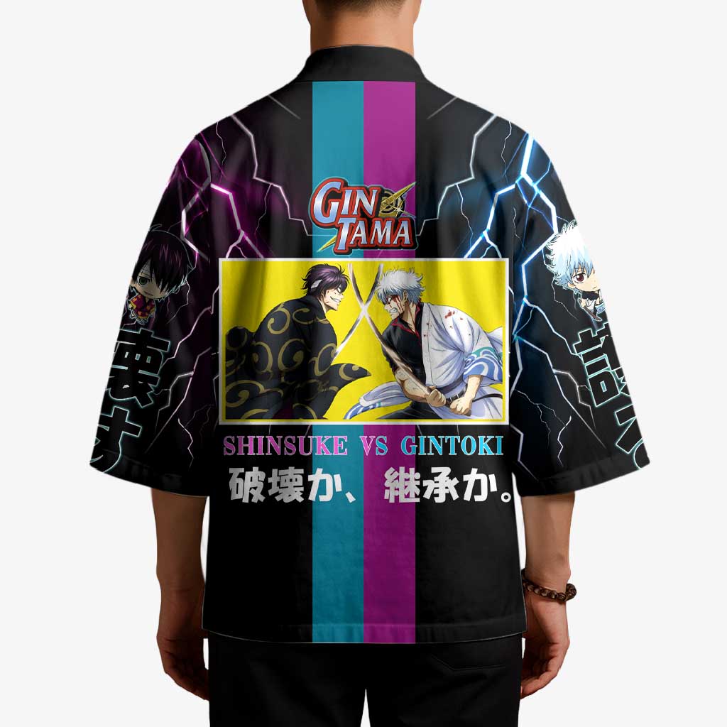 Shinsuke vs Gintoki Gintama Split Lightning Design Kimono with Sword Duel and Anime Showdown Theme - The Mazicc