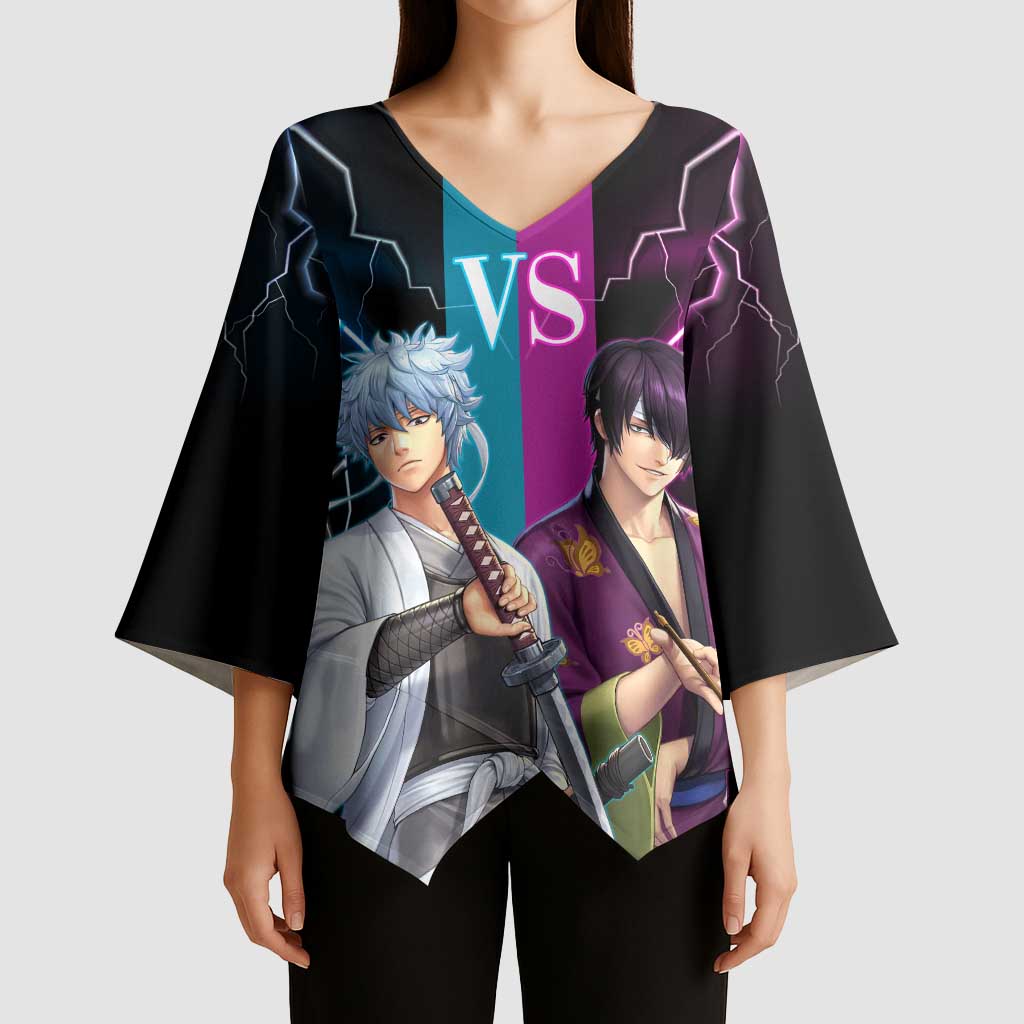 Shinsuke vs Gintoki Gintama Split Lightning Design Kimono Sleeve Blouse with Sword Duel and Anime Showdown Theme - The Mazicc