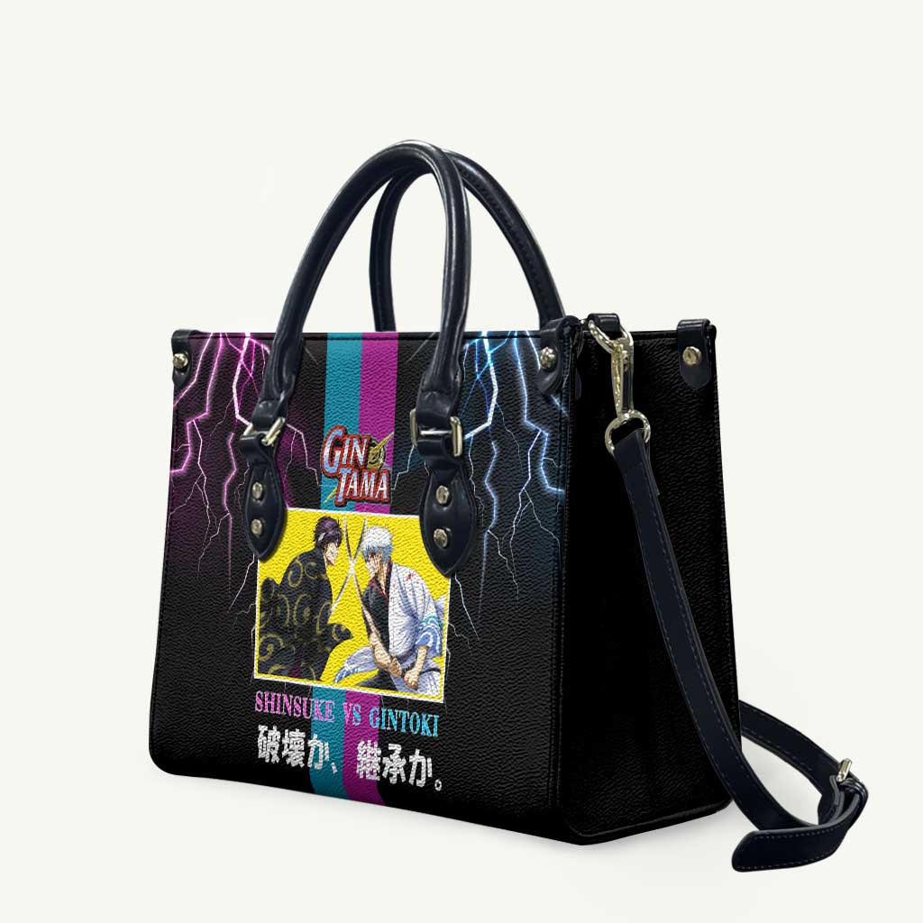 Shinsuke vs Gintoki Gintama Split Lightning Design Leather Bag with Sword Duel and Anime Showdown Theme - The Mazicc