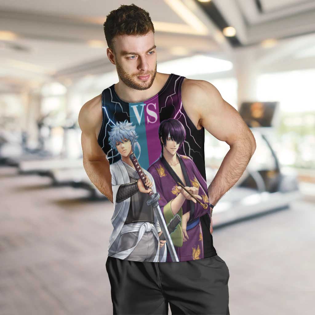 Shinsuke vs Gintoki Gintama Split Lightning Design Men Tank Top with Sword Duel and Anime Showdown Theme - The Mazicc