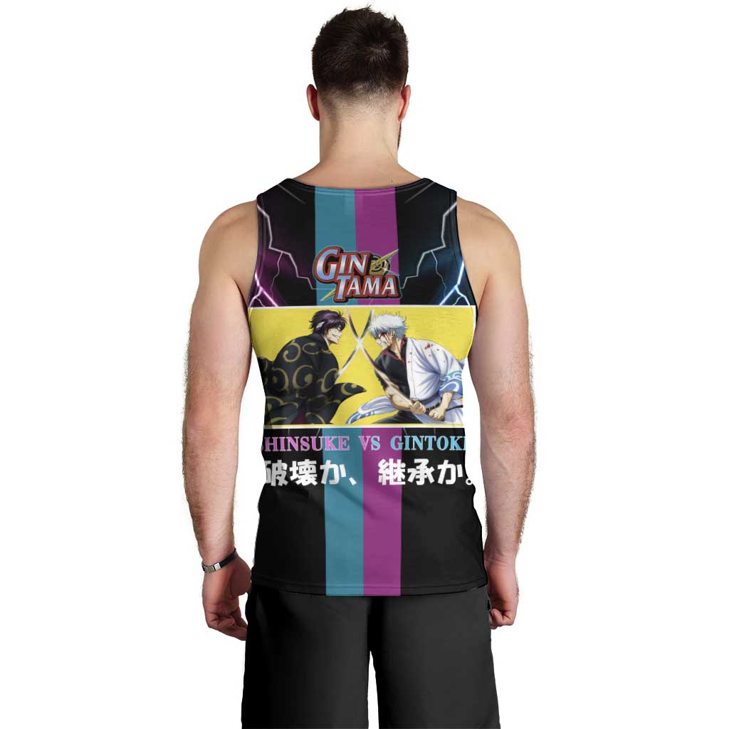 Shinsuke vs Gintoki Gintama Split Lightning Design Men Tank Top with Sword Duel and Anime Showdown Theme - The Mazicc