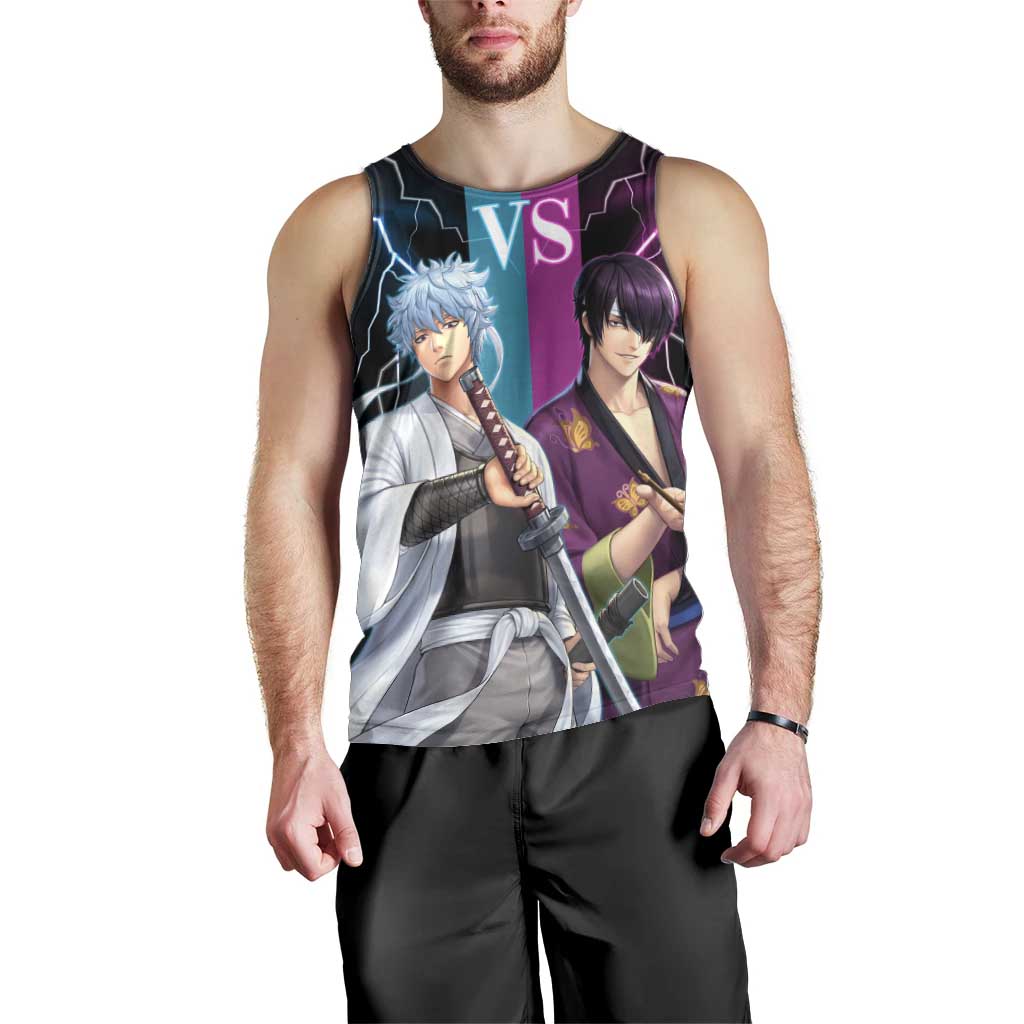 Shinsuke vs Gintoki Gintama Split Lightning Design Men Tank Top with Sword Duel and Anime Showdown Theme - The Mazicc