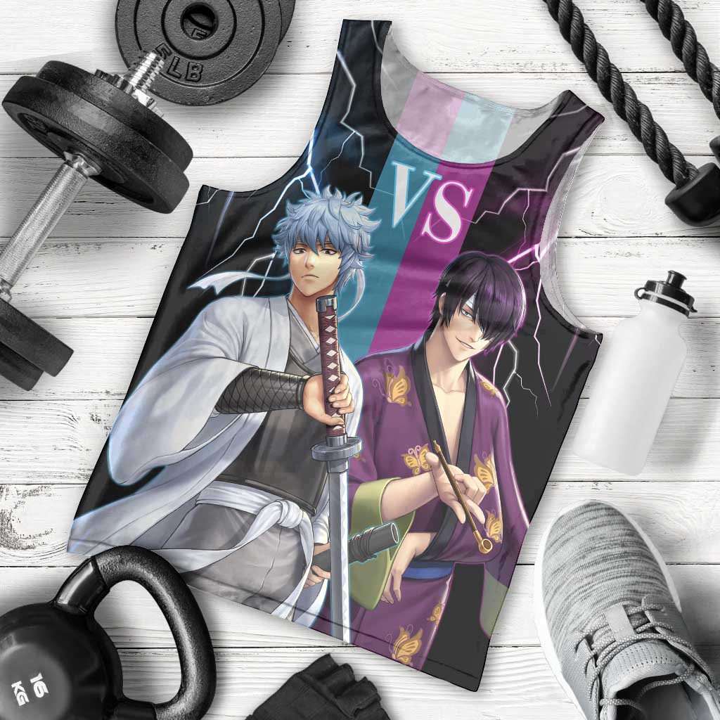 Shinsuke vs Gintoki Gintama Split Lightning Design Men Tank Top with Sword Duel and Anime Showdown Theme - The Mazicc