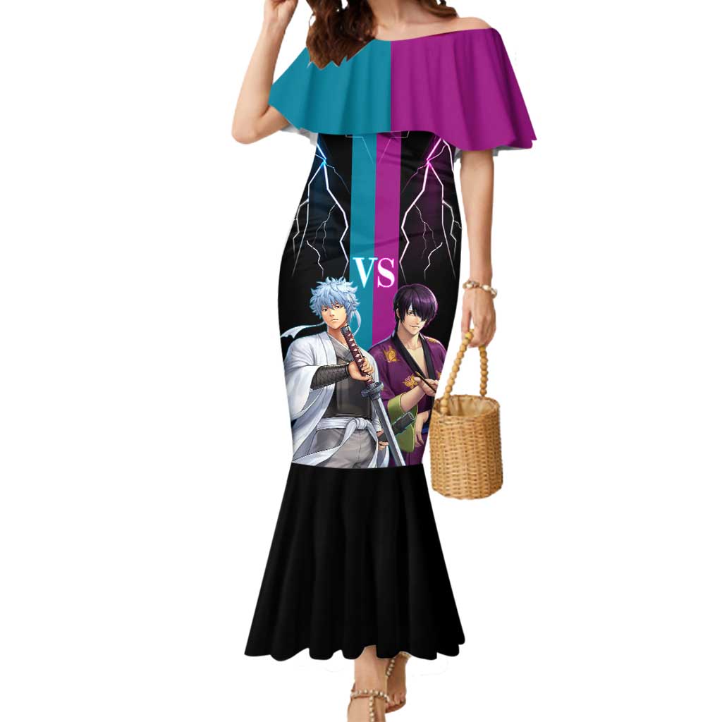 Shinsuke vs Gintoki Gintama Split Lightning Design Mermaid Dress with Sword Duel and Anime Showdown Theme - The Mazicc