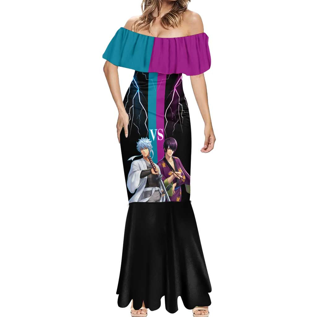 Shinsuke vs Gintoki Gintama Split Lightning Design Mermaid Dress with Sword Duel and Anime Showdown Theme - The Mazicc