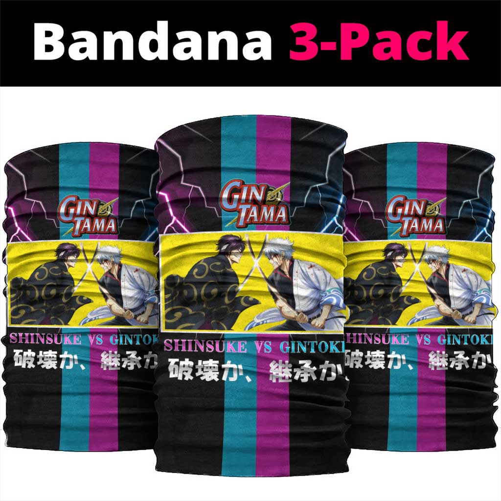Shinsuke vs Gintoki Gintama Split Lightning Design Neck Gaiter with Sword Duel and Anime Showdown Theme - The Mazicc