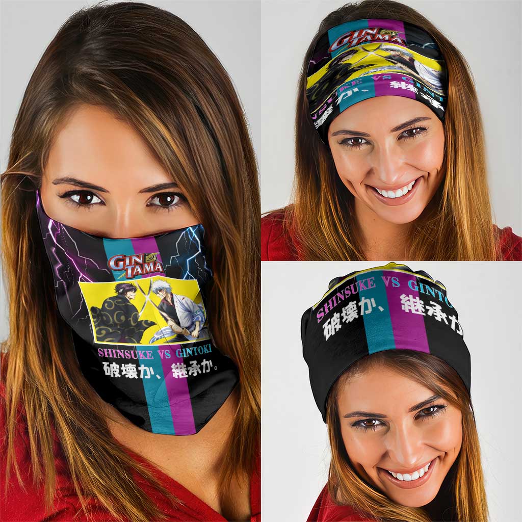 Shinsuke vs Gintoki Gintama Split Lightning Design Neck Gaiter with Sword Duel and Anime Showdown Theme - The Mazicc