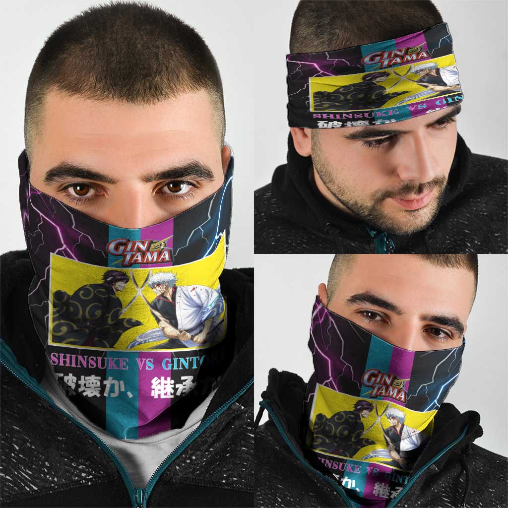 Shinsuke vs Gintoki Gintama Split Lightning Design Neck Gaiter with Sword Duel and Anime Showdown Theme - The Mazicc