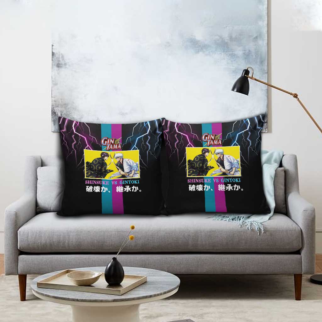 Shinsuke vs Gintoki Gintama Split Lightning Design Pillow Cover with Sword Duel and Anime Showdown Theme - The Mazicc