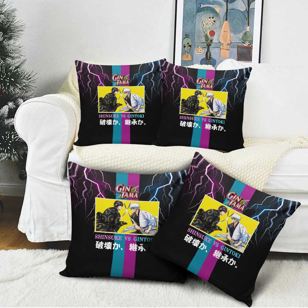 Shinsuke vs Gintoki Gintama Split Lightning Design Pillow Cover with Sword Duel and Anime Showdown Theme - The Mazicc