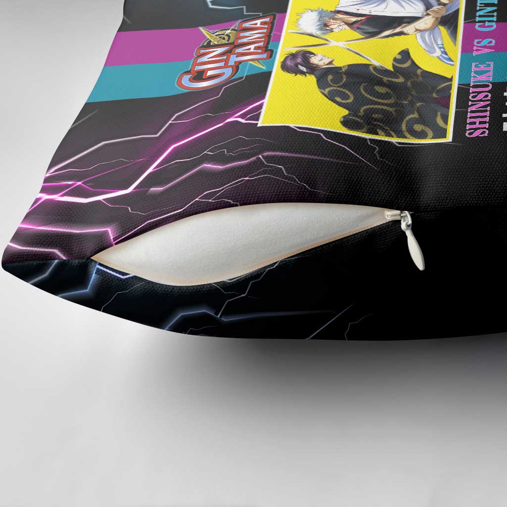 Shinsuke vs Gintoki Gintama Split Lightning Design Pillow Cover with Sword Duel and Anime Showdown Theme - The Mazicc