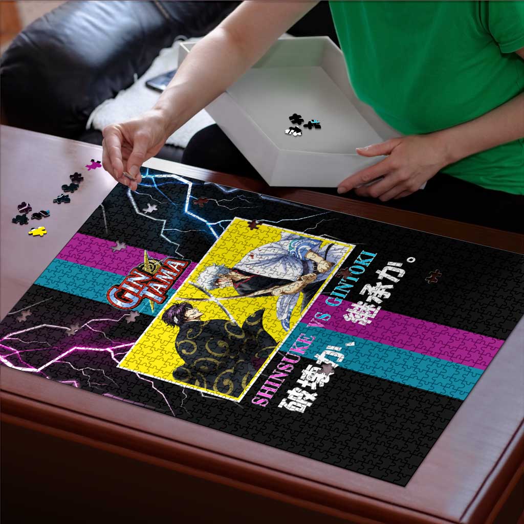Shinsuke vs Gintoki Gintama Split Lightning Design Puzzle with Sword Duel and Anime Showdown Theme - The Mazicc