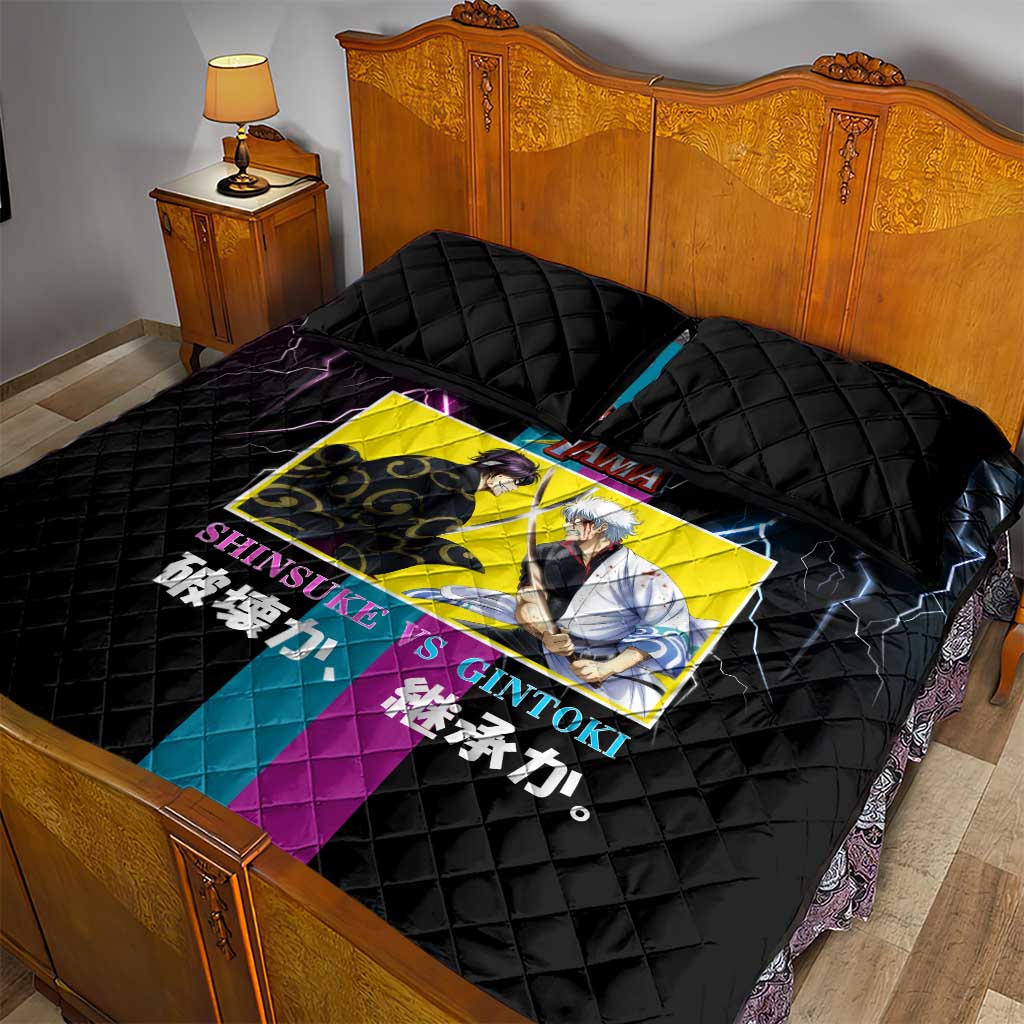 Shinsuke vs Gintoki Gintama Split Lightning Design Quilt Bed Set with Sword Duel and Anime Showdown Theme - The Mazicc