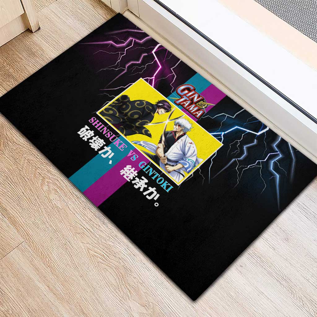 Shinsuke vs Gintoki Gintama Split Lightning Design Rubber Doormat with Sword Duel and Anime Showdown Theme - The Mazicc