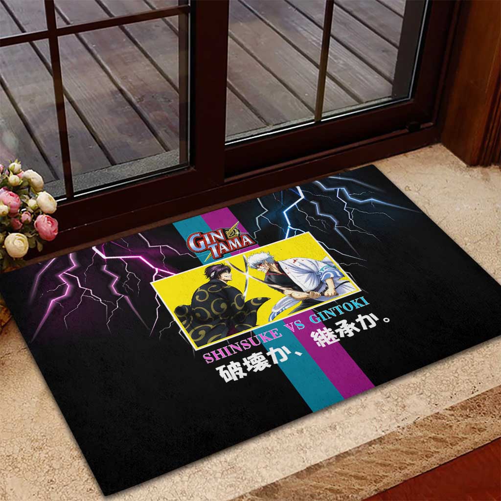 Shinsuke vs Gintoki Gintama Split Lightning Design Rubber Doormat with Sword Duel and Anime Showdown Theme - The Mazicc