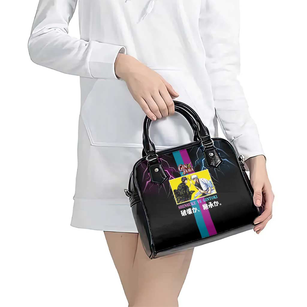 Shinsuke vs Gintoki Gintama Split Lightning Design Shoulder Handbag with Sword Duel and Anime Showdown Theme - The Mazicc