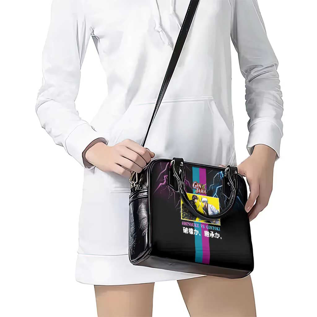 Shinsuke vs Gintoki Gintama Split Lightning Design Shoulder Handbag with Sword Duel and Anime Showdown Theme - The Mazicc