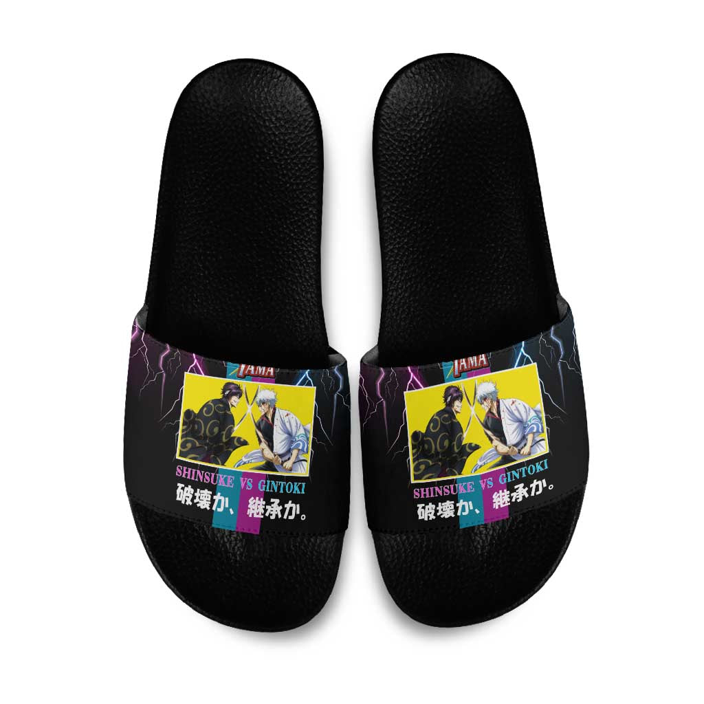 Shinsuke vs Gintoki Gintama Split Lightning Design Slide Sandals with Sword Duel and Anime Showdown Theme - The Mazicc