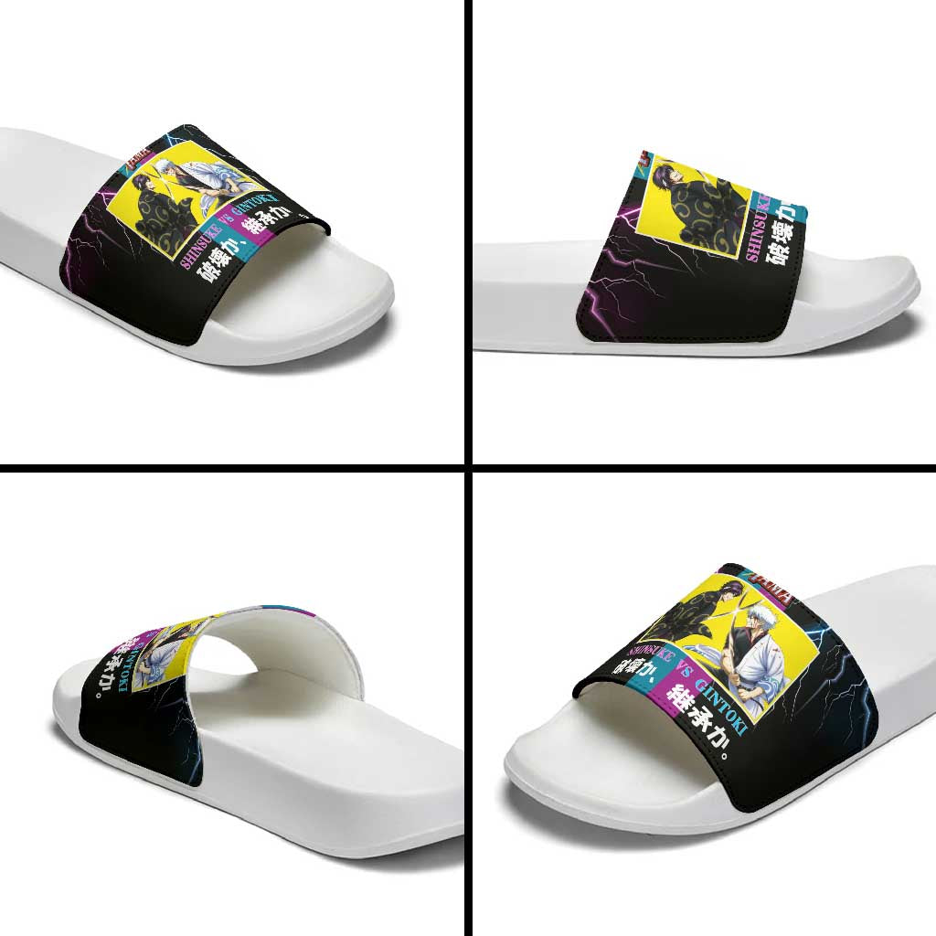 Shinsuke vs Gintoki Gintama Split Lightning Design Slide Sandals with Sword Duel and Anime Showdown Theme - The Mazicc