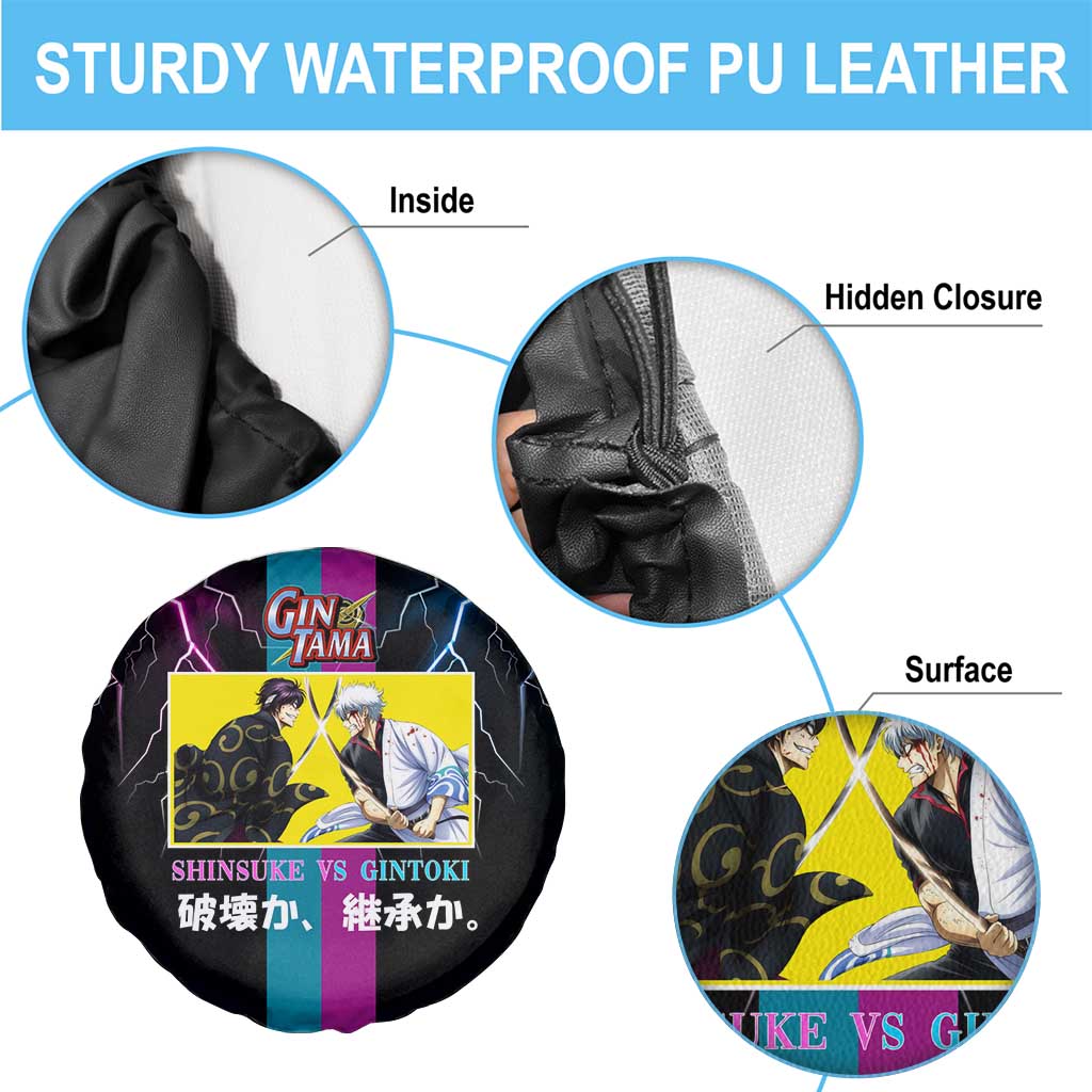 Shinsuke vs Gintoki Gintama Split Lightning Design Spare Tire Cover with Sword Duel and Anime Showdown Theme - The Mazicc