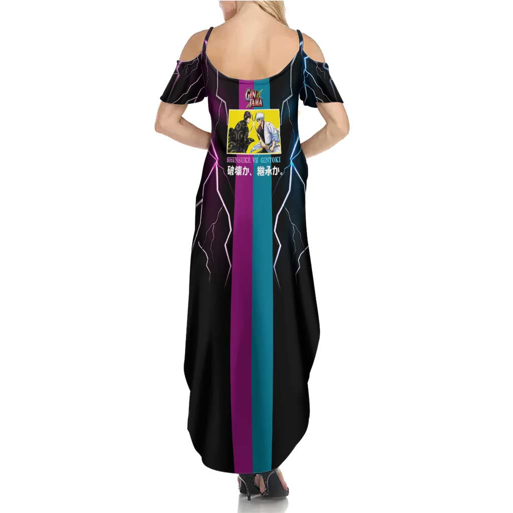 Shinsuke vs Gintoki Gintama Split Lightning Design Summer Maxi Dress with Sword Duel and Anime Showdown Theme - The Mazicc