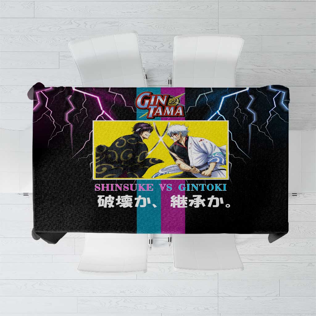 Shinsuke vs Gintoki Gintama Split Lightning Design Tablecloth with Sword Duel and Anime Showdown Theme - The Mazicc