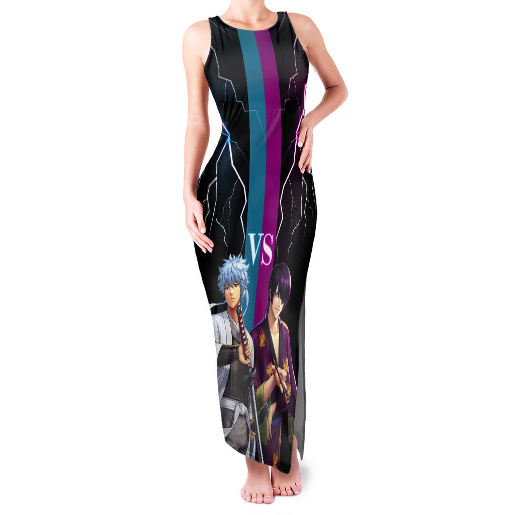 Shinsuke vs Gintoki Gintama Split Lightning Design Tank Maxi Dress with Sword Duel and Anime Showdown Theme - The Mazicc