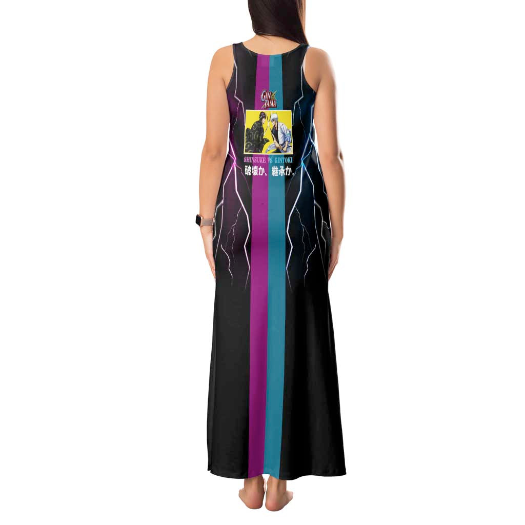 Shinsuke vs Gintoki Gintama Split Lightning Design Tank Maxi Dress with Sword Duel and Anime Showdown Theme - The Mazicc