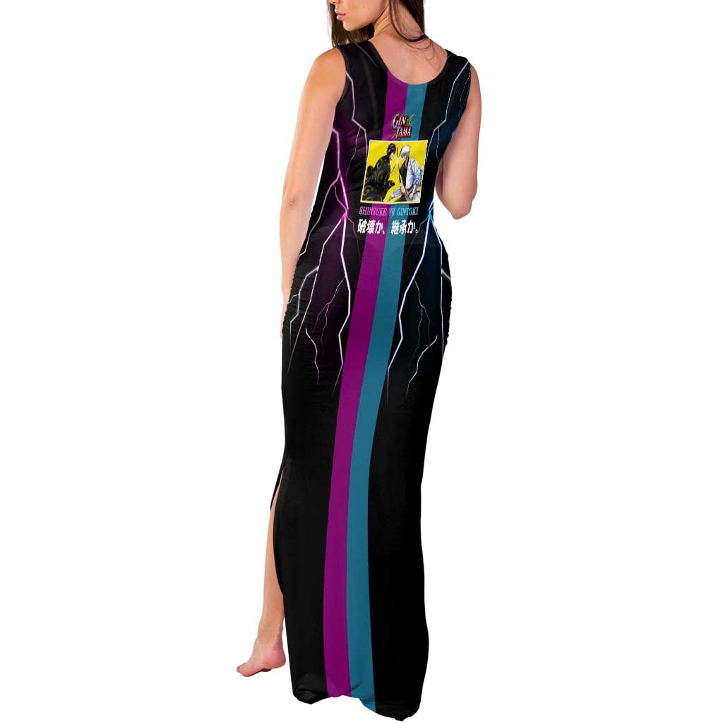 Shinsuke vs Gintoki Gintama Split Lightning Design Tank Maxi Dress with Sword Duel and Anime Showdown Theme - The Mazicc