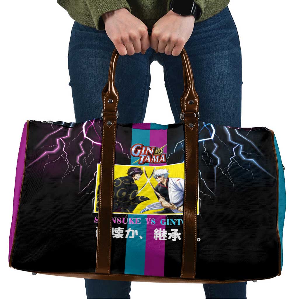 Shinsuke vs Gintoki Gintama Split Lightning Design Travel Bag with Sword Duel and Anime Showdown Theme - The Mazicc