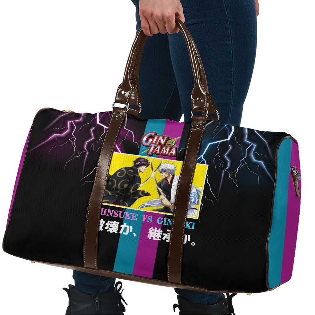 Shinsuke vs Gintoki Gintama Split Lightning Design Travel Bag with Sword Duel and Anime Showdown Theme - The Mazicc