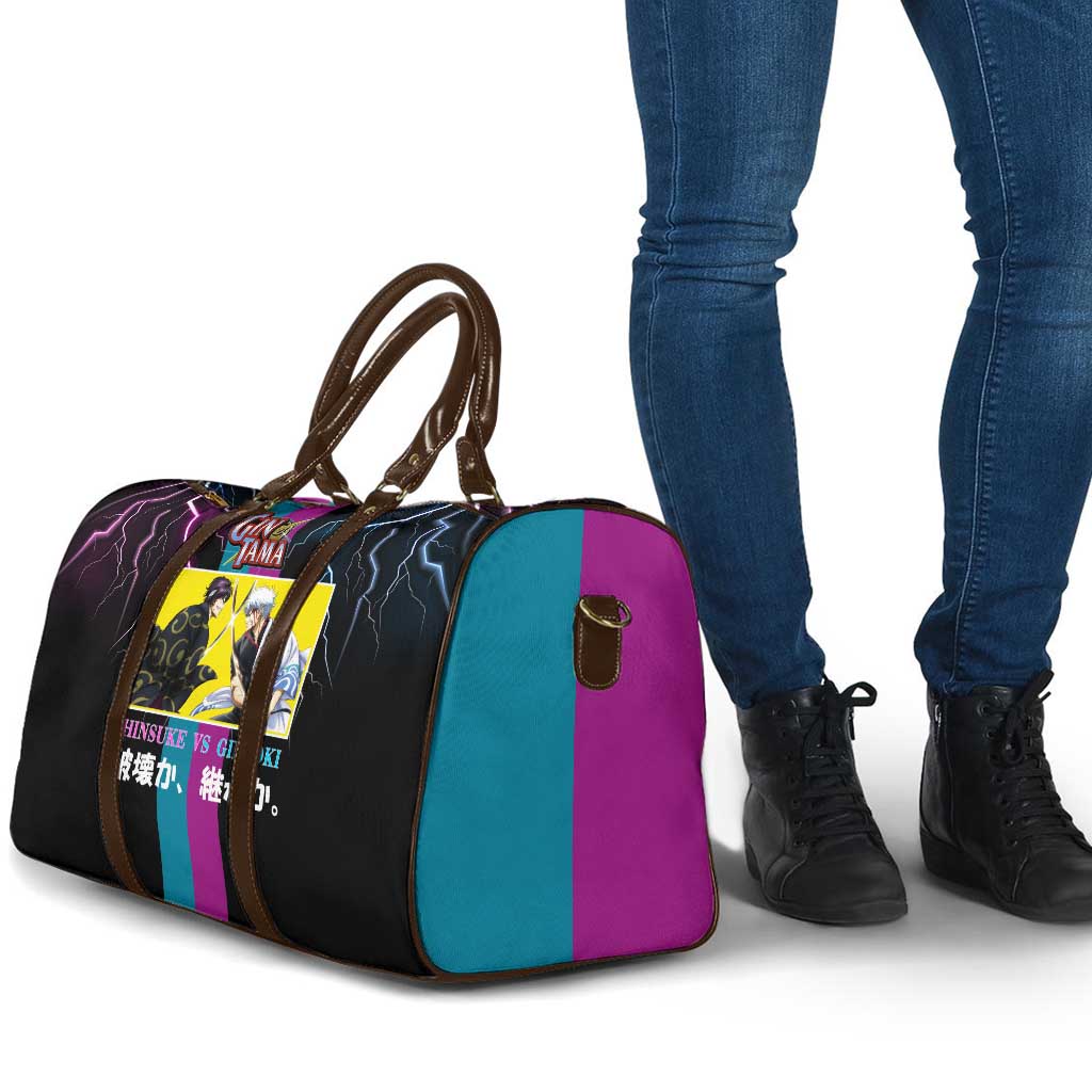Shinsuke vs Gintoki Gintama Split Lightning Design Travel Bag with Sword Duel and Anime Showdown Theme - The Mazicc