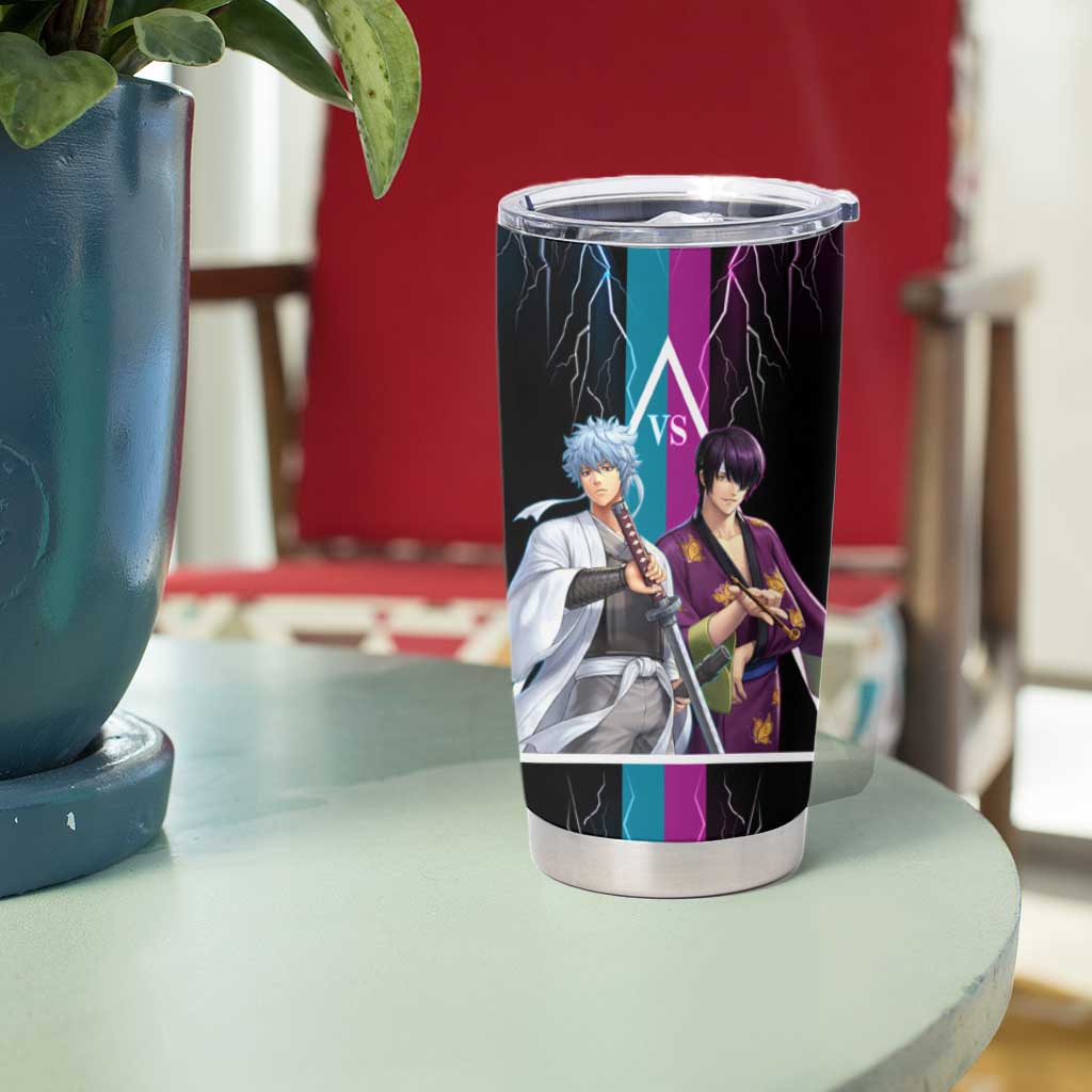 Shinsuke vs Gintoki Gintama Split Lightning Design Tumbler Cup with Sword Duel and Anime Showdown Theme - The Mazicc