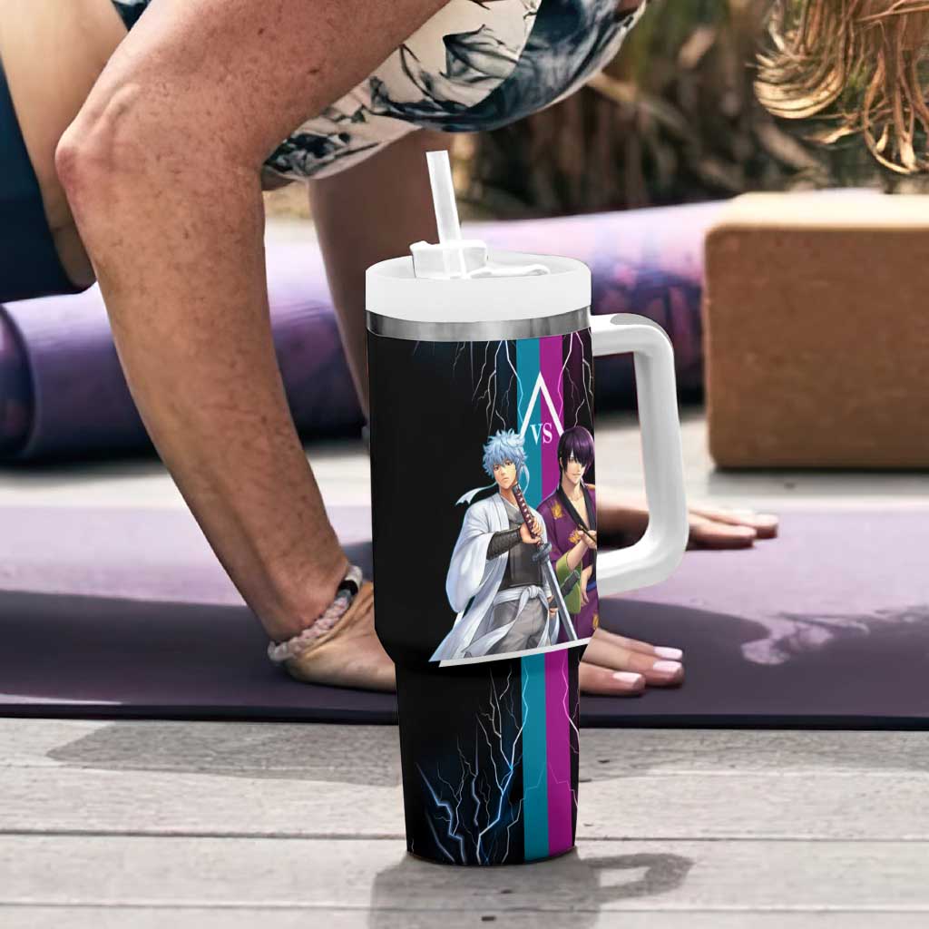Shinsuke vs Gintoki Gintama Split Lightning Design Tumbler With Handle with Sword Duel and Anime Showdown Theme - The Mazicc