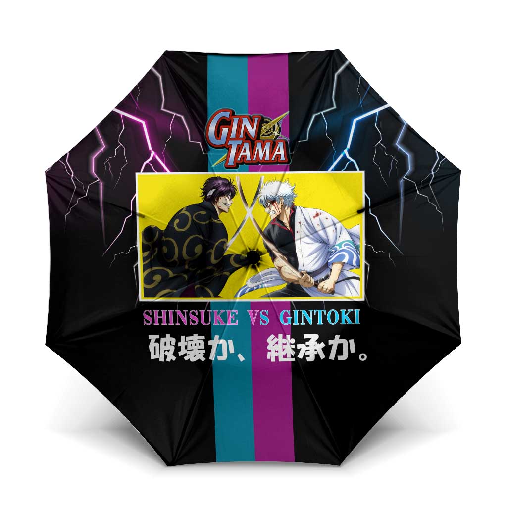 Shinsuke vs Gintoki Gintama Split Lightning Design Umbrella with Sword Duel and Anime Showdown Theme - The Mazicc