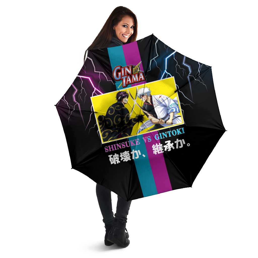 Shinsuke vs Gintoki Gintama Split Lightning Design Umbrella with Sword Duel and Anime Showdown Theme - The Mazicc
