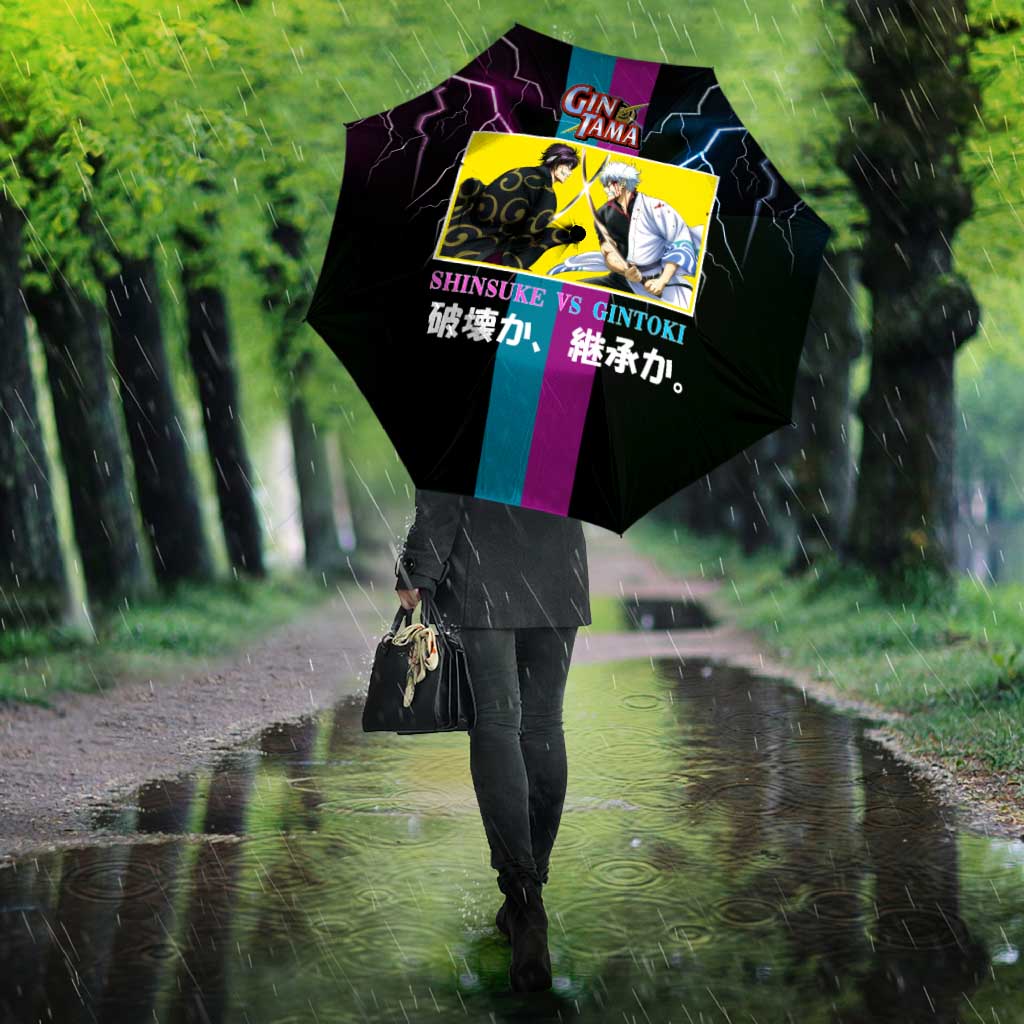 Shinsuke vs Gintoki Gintama Split Lightning Design Umbrella with Sword Duel and Anime Showdown Theme - The Mazicc
