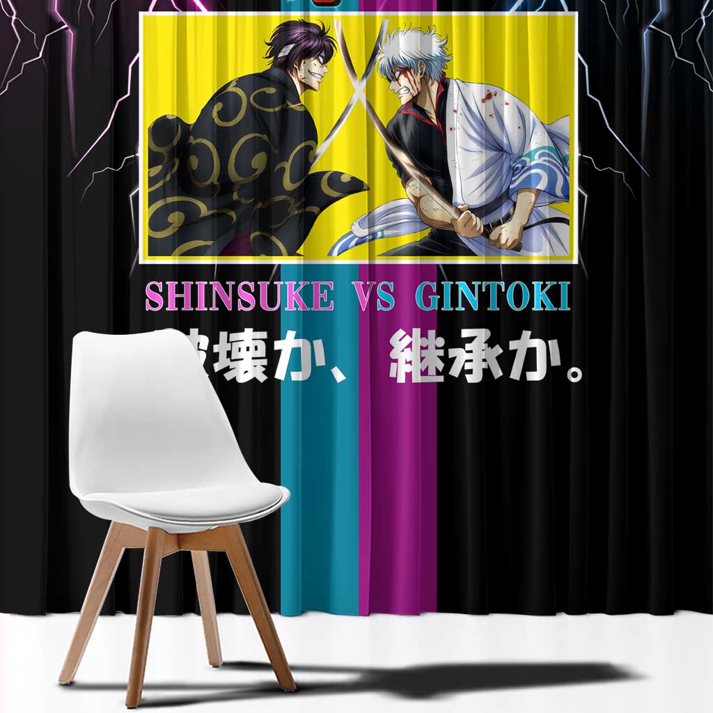 Shinsuke vs Gintoki Gintama Split Lightning Design Window Curtain with Sword Duel and Anime Showdown Theme - The Mazicc