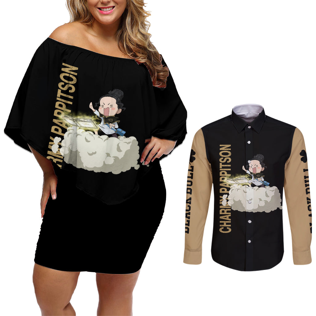 Black Bull Charmy Couples Matching Off Shoulder Short Dress and Long Sleeve Button Shirt