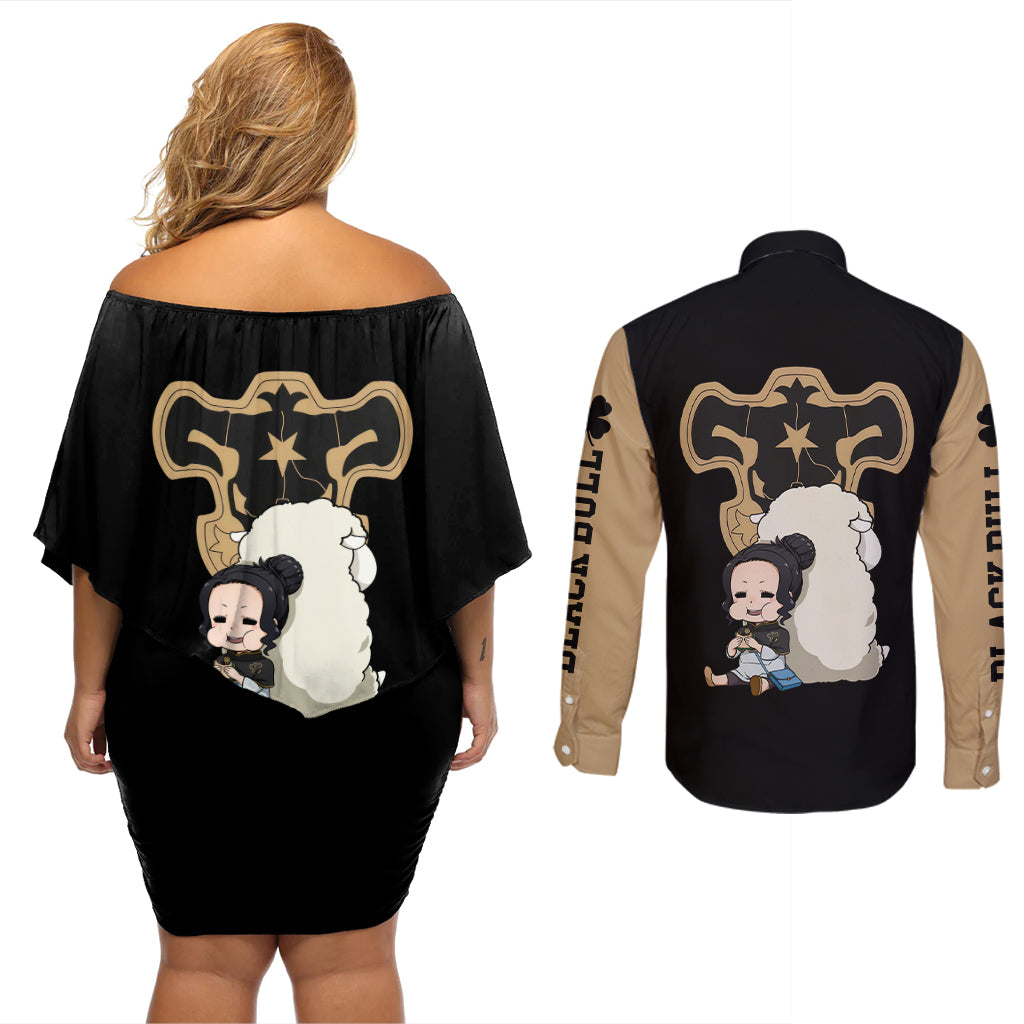 Black Bull Charmy Couples Matching Off Shoulder Short Dress and Long Sleeve Button Shirt