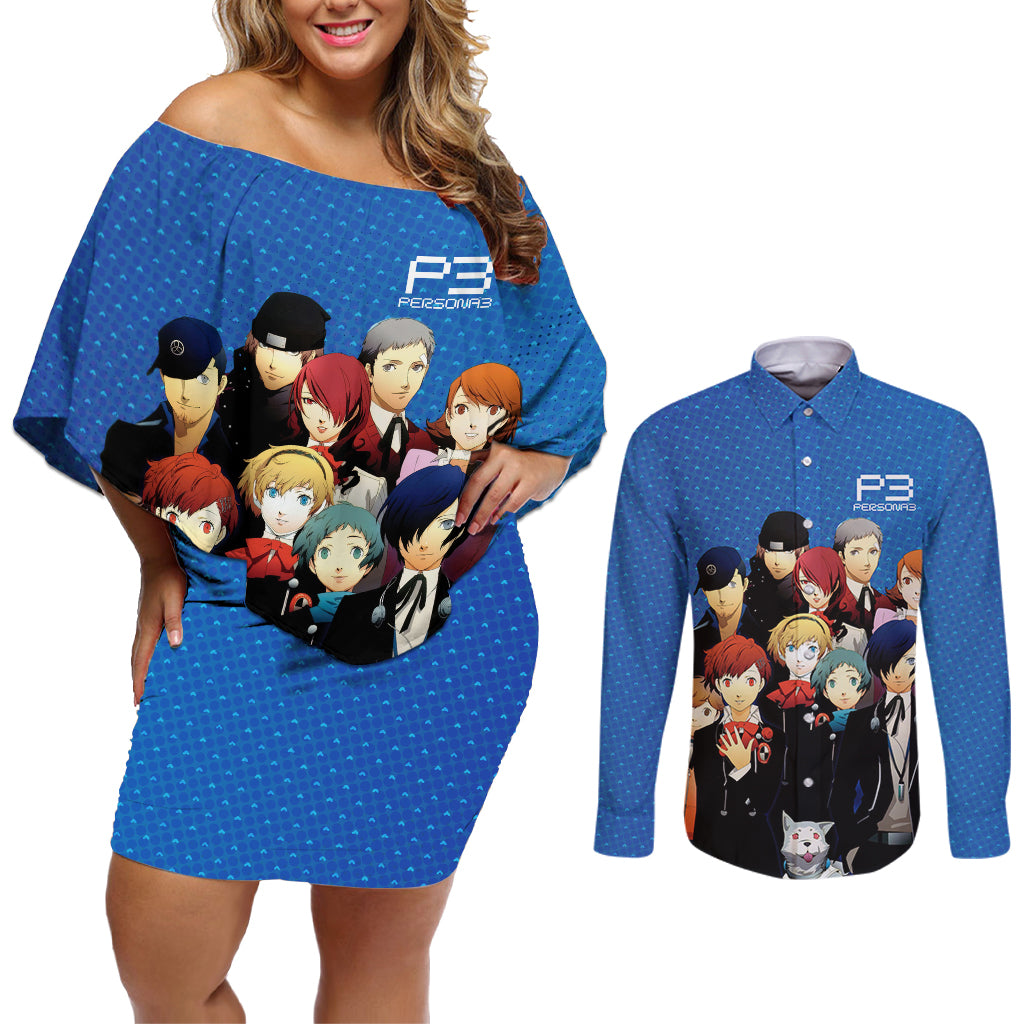 Persona 3 Team Anime Couples Matching Off Shoulder Short Dress and Long Sleeve Button Shirt
