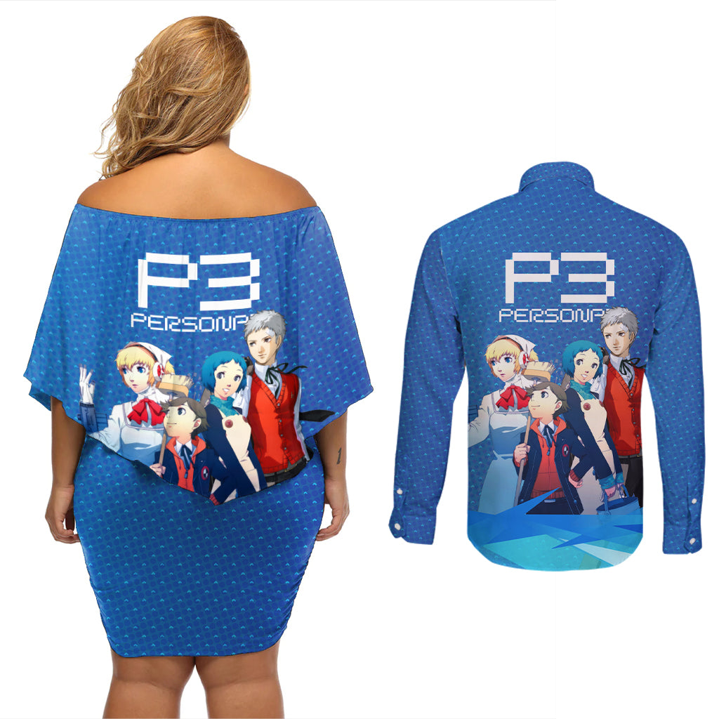 Persona 3 Team Anime Couples Matching Off Shoulder Short Dress and Long Sleeve Button Shirt