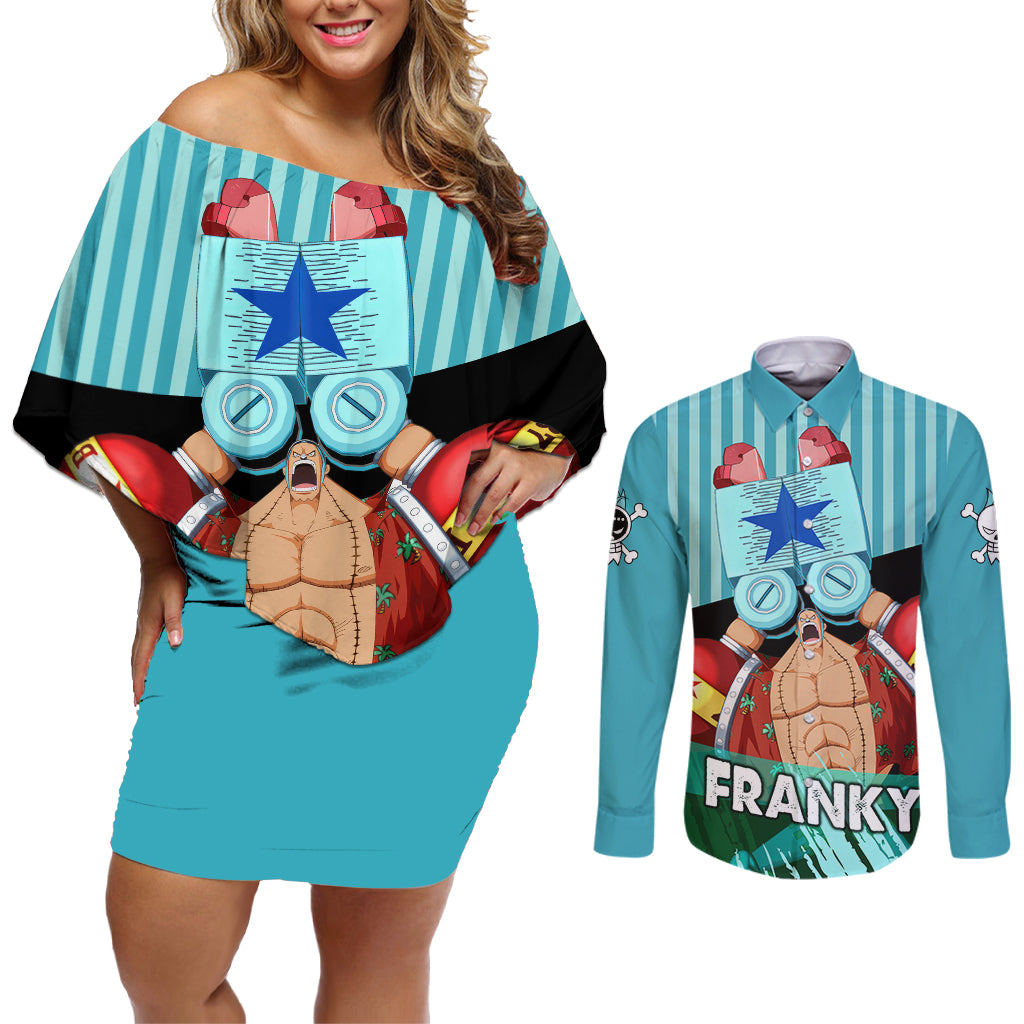 Franky One Piece Couples Matching Off Shoulder Short Dress and Long Sleeve Button Shirt