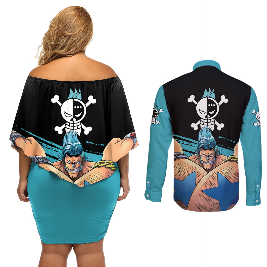 Franky One Piece Couples Matching Off Shoulder Short Dress and Long Sleeve Button Shirt