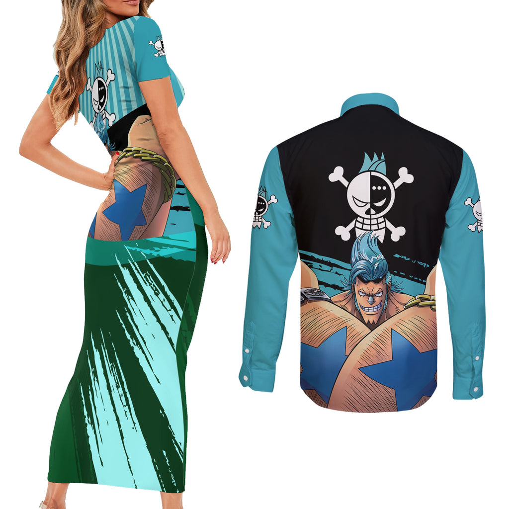 Franky One Piece Couples Matching Short Sleeve Bodycon Dress and Long Sleeve Button Shirt