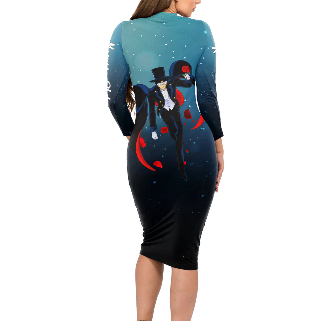 Tuxedo Anime Long Sleeve Bodycon Dress