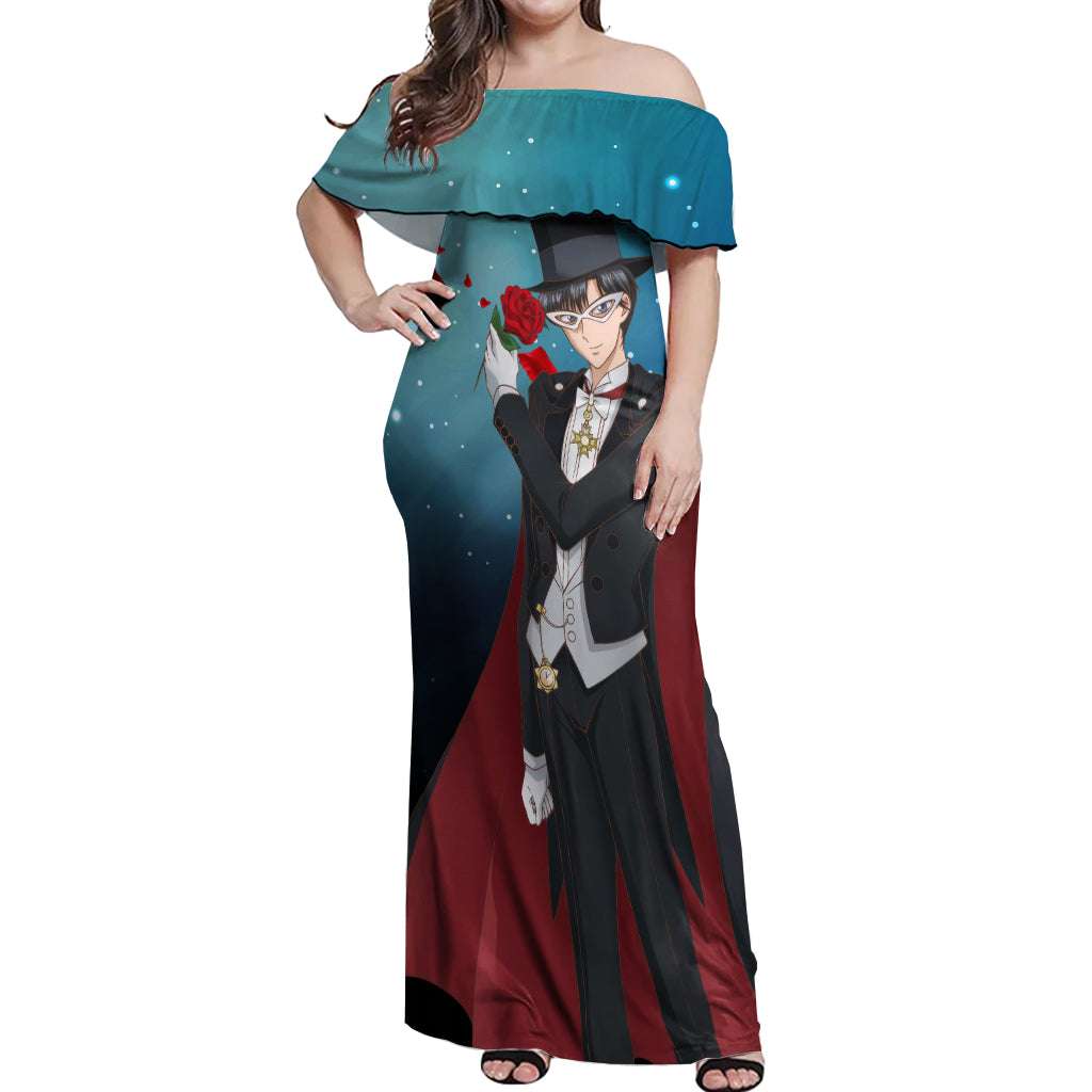 Tuxedo Anime Off Shoulder Maxi Dress