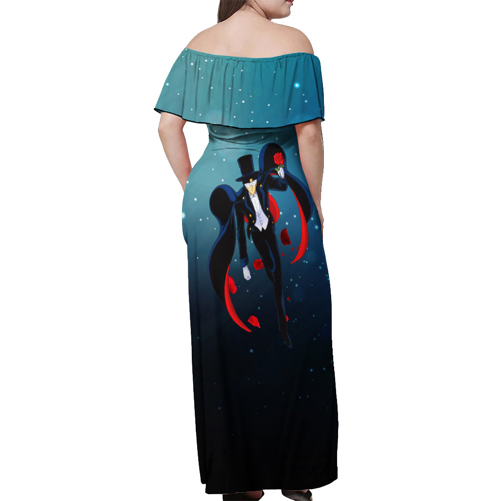 Tuxedo Anime Off Shoulder Maxi Dress