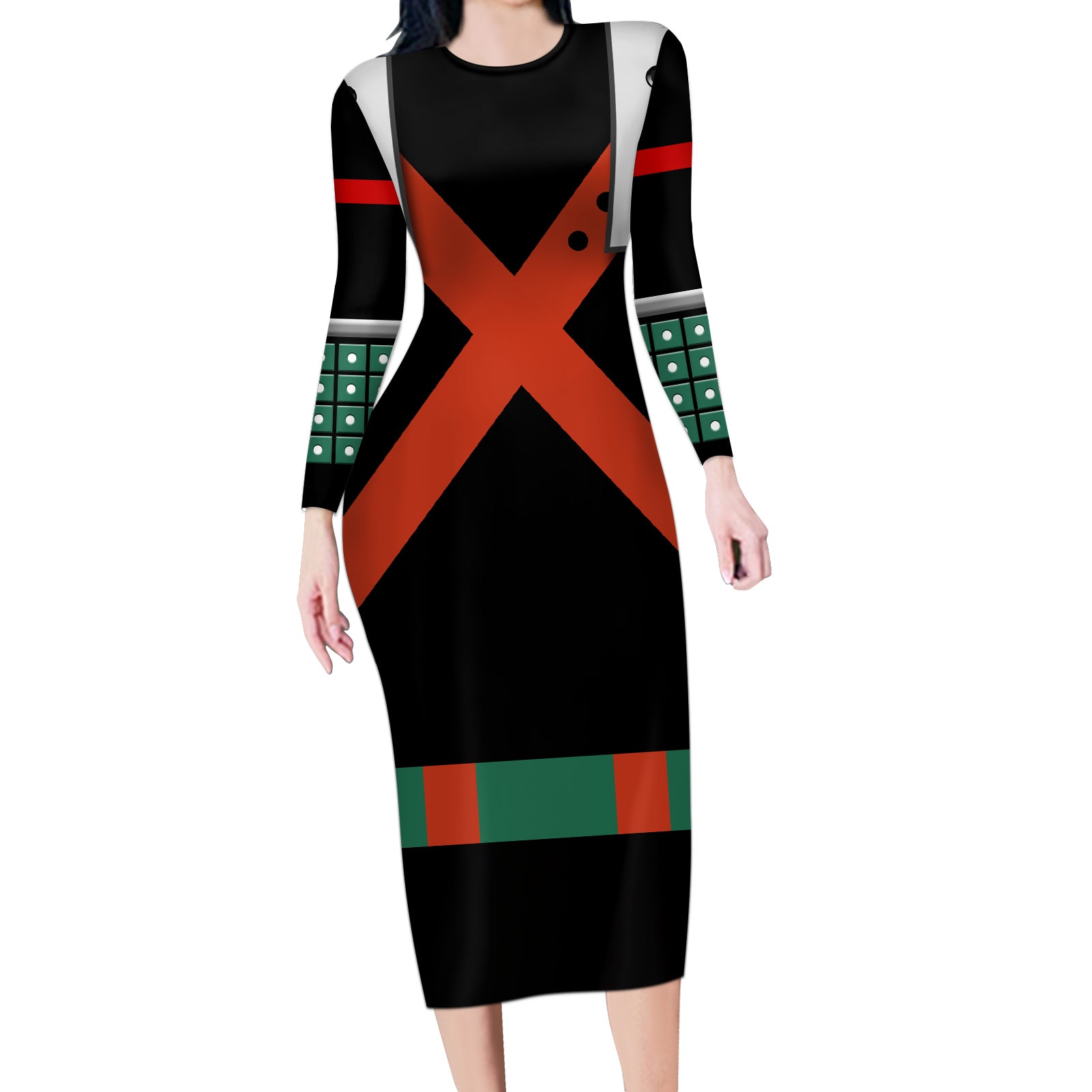 Katsuki Bakugo Uniform - Hero Anime Long Sleeve Bodycon Dress