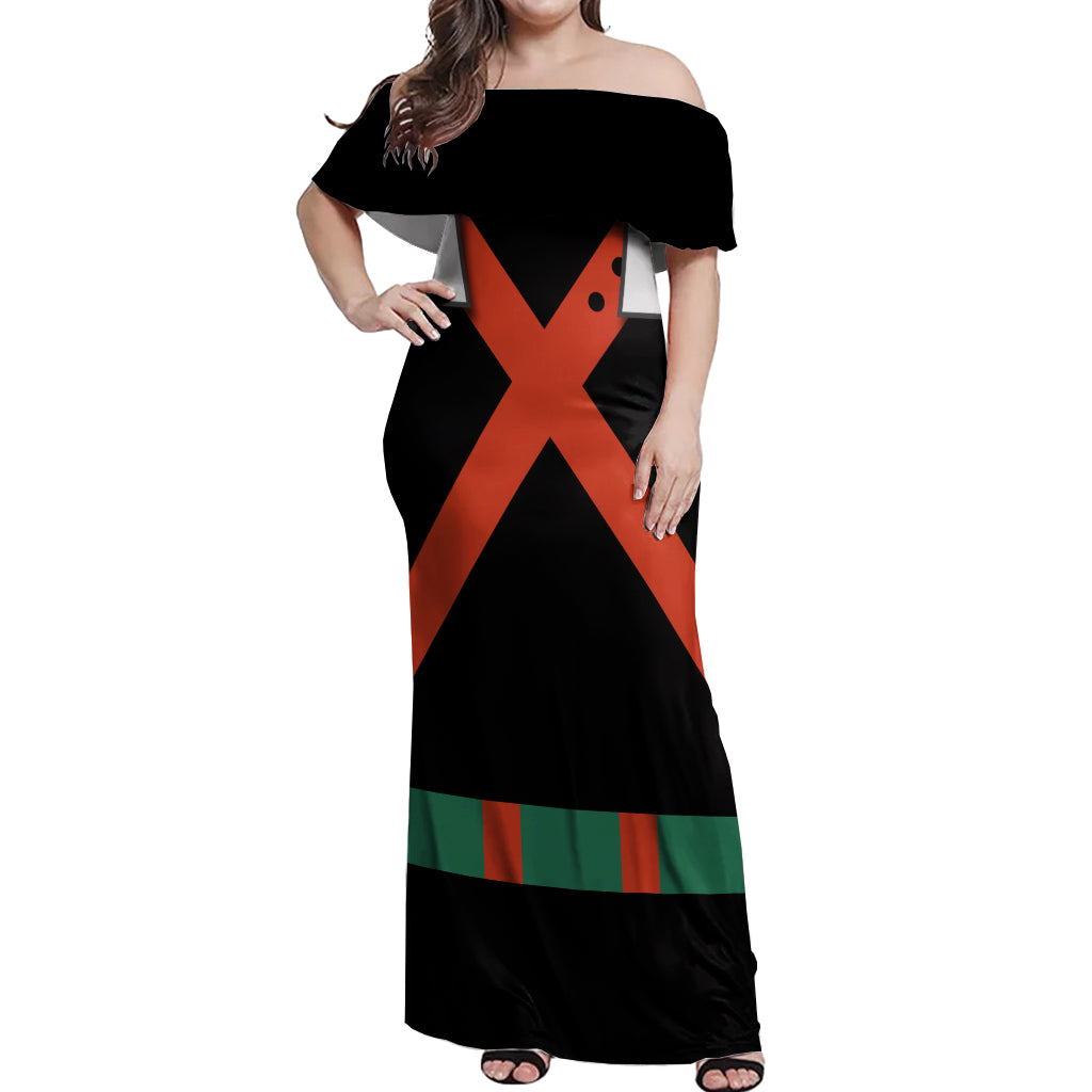 Katsuki Bakugo Uniform - Hero Anime Off Shoulder Maxi Dress